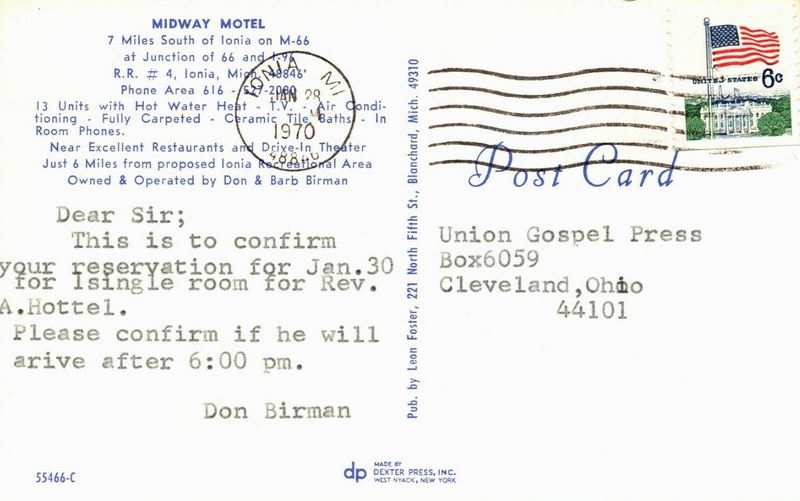 Midway Motel (Mid-Way Motel) - Postcard Back